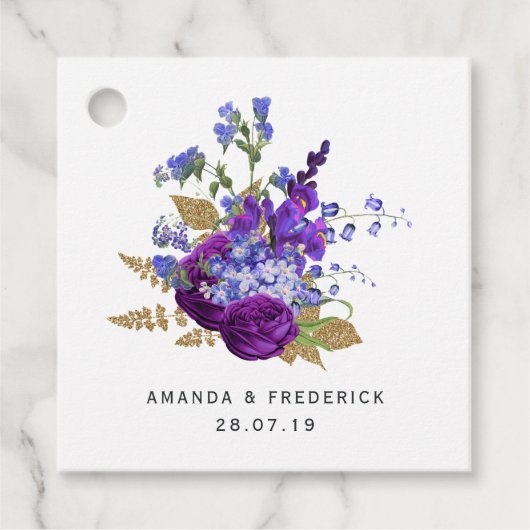 Deep Plum Lila und Gold Wedding Geschenkanhänger (Vorderseite)