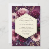 Deep Plum Lush Bloom Wedding Einladung (Vorderseite)