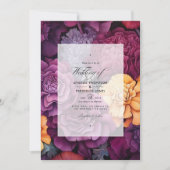 Deep Plum mit Marigold Floral Wedding Einladung (Vorderseite)