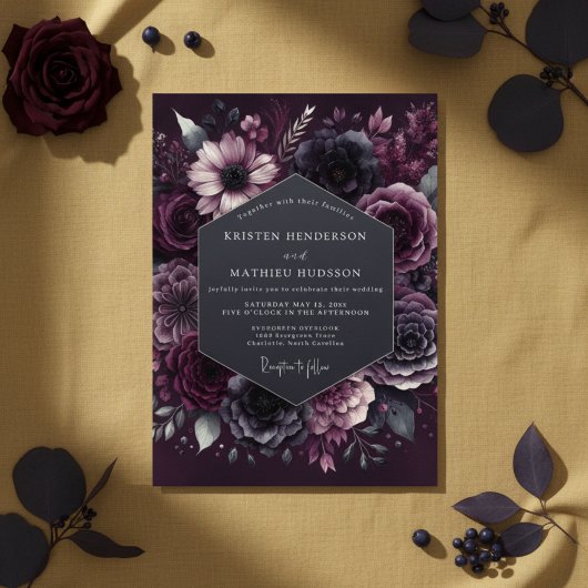 Deep Plum Moody Bloom Wedding Einladung