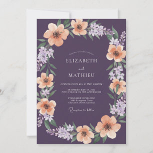 Deep Purple Aprikose Botanische Hochzeit Einladung