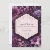 Deep Purple Floral Romance Wedding Einladung (Vorderseite)