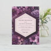Deep Purple Floral Romance Wedding Einladung (Stehend Vorderseite)