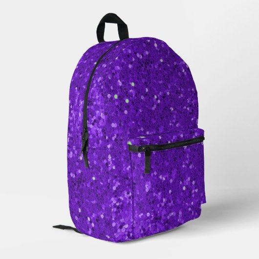 Deep Purple Glam Faux Glitter Pattern Bedruckter Rucksack (Rückseitige Ecke links)
