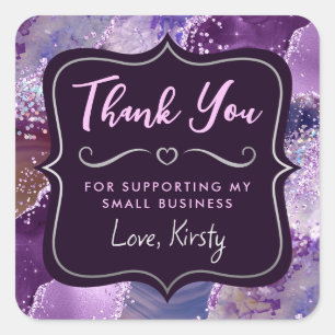 Deep Purple Glitter Achat Kleinunternehmen Quadratischer Aufkleber