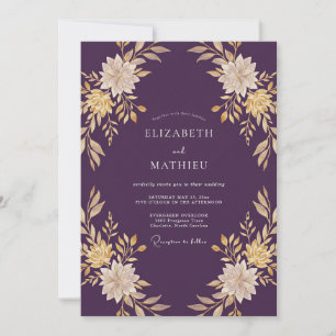 Deep Purple Gold Leaf Hochzeit Einladung