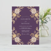 Deep Purple Gold Leaf Hochzeit Einladung (Stehend Vorderseite)