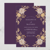 Deep Purple Gold Leaf Hochzeit Einladung (Vorne/Hinten)