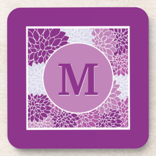 Deep Purple Monogrammierte Dahlie Floral Getränkeuntersetzer