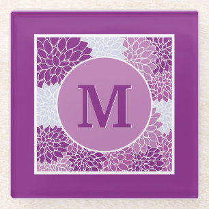 Deep Purple Monogrammierte Dahlie Floral Glasuntersetzer