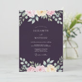 Deep Purple Ranunculus Eucalyptus Hochzeit Einladung (Stehend Vorderseite)