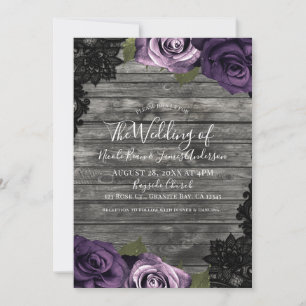 Deep Purple Rosen Rustikale Holz Schwarzspitzen Ho Einladung