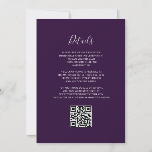 Deep Purple Silver Agate QR Code Wedding Einladung (Rückseite)