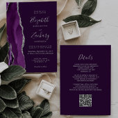 Deep Purple Silver Agate QR Code Wedding Einladung