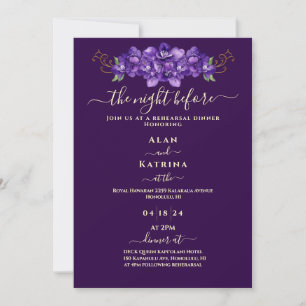 Deep Purple Violet Floral Gold Probedinner Einladung