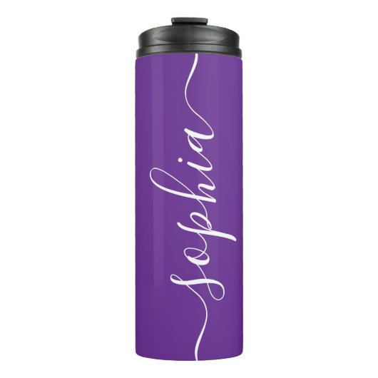 Deep Purple White Script Custom Thermal Tumbler Thermosbecher (Vorderseite)