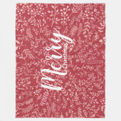 Deep Raspberry Boho Floral Feather Weihnachten Fleecedecke (Vorderseite)