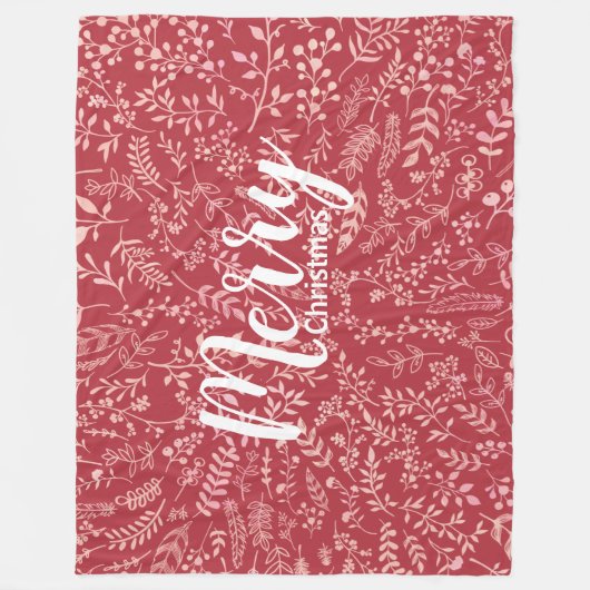 Deep Raspberry Boho Floral Feather Weihnachten Fleecedecke (Vorderseite)