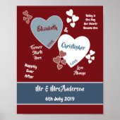 Deep Red and Blue Wedding Sign Poster (Vorne)