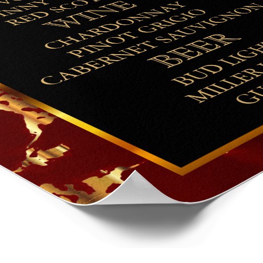 Deep Red and Gold Marmor and Black - Bar Menu Poster (Ecke)