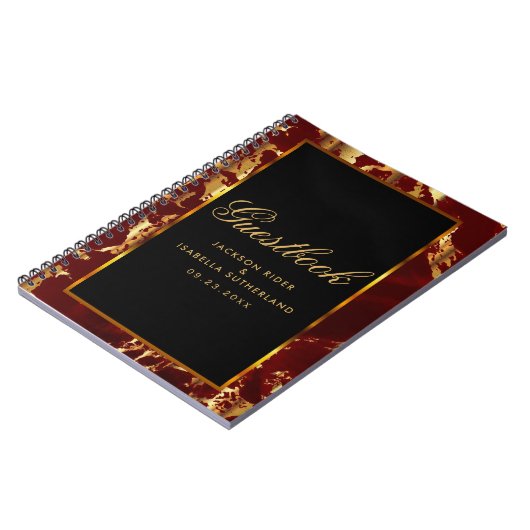 Deep Red and Gold Marmor and Black - Gästebuch Notizblock (Linke Seite)