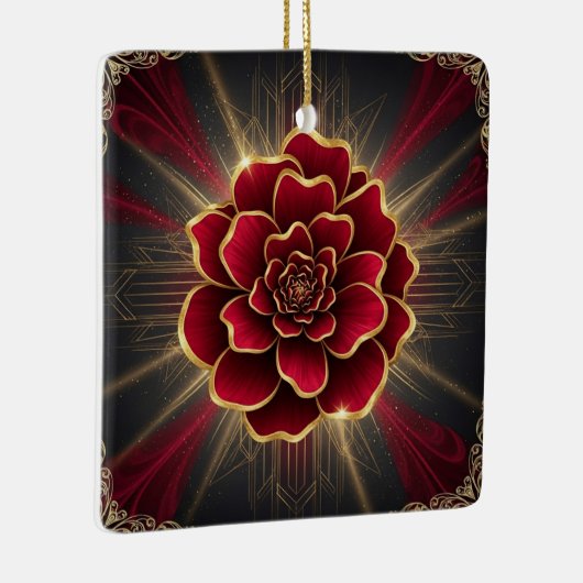 Deep Red Art Deco Flower Ornament with Gold Accent (Rechts)