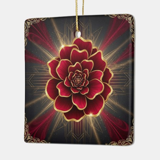 Deep Red Art Deco Flower Ornament with Gold Accent (Links)