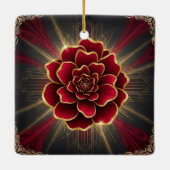 Deep Red Art Deco Flower Ornament with Gold Accent (Rückseite)