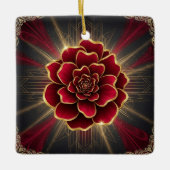 Deep Red Art Deco Flower Ornament with Gold Accent (Vorderseite)