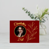 Deep Red Bale Yellow & Graphic Gold Leaf Geburtsta Folie Einladungspostkarte (Stehend vorne)