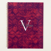 Deep Red Batik Elegant Monogram Name Planner Planer (Vorderseite)