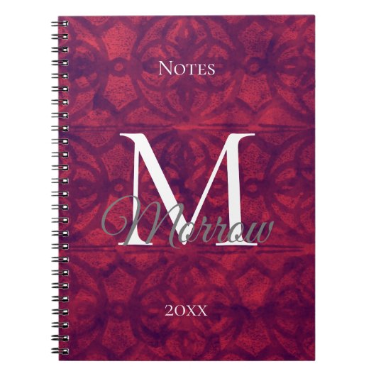 Deep Red Batik Name and Year Notizblock (Vorderseite)