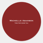 Deep Red Beruflich Schlicht Modern Runder Aufkleber (Vorderseite)