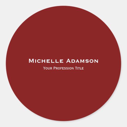Deep Red Beruflich Schlicht Modern Runder Aufkleber (Vorderseite)