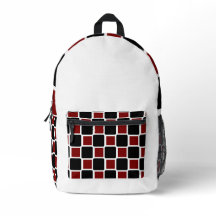 Deep Red & Black Modern Geometric Backpack .