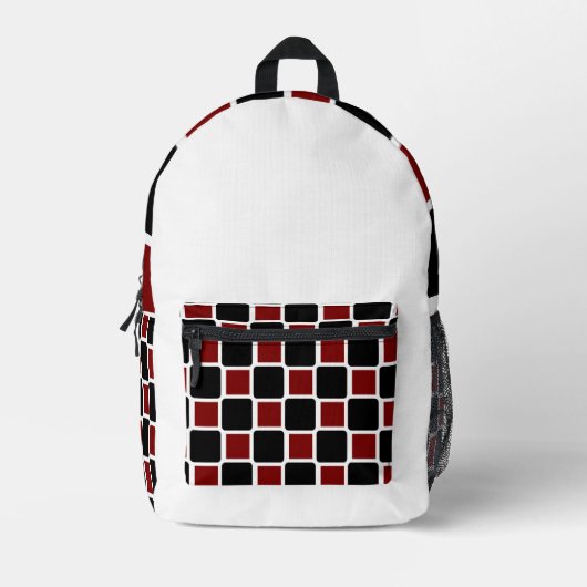 Deep Red & Black Modern Geometric Backpack . Bedruckter Rucksack (Vorderseite)