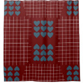 Deep Red Blue Grid Hears Duschvorhang (Vorderseite)