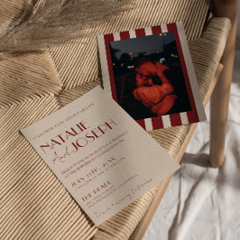 Deep Red Blue Whimsical Modern Photo Wedding Einladung