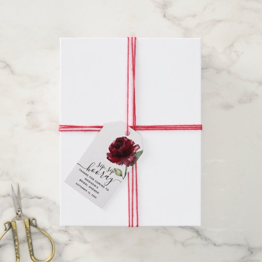 Deep Red Blume Sip Hooray Gefallen Brautparty Geschenkanhänger (Mit Garn)