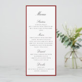 Deep Red Border Wedding Menu Card Menükarte (Stehend Vorderseite)
