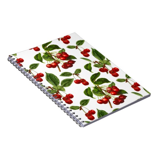 Deep Red Botanic Cherry Print Notebook Notizblock (Rechte Seite)