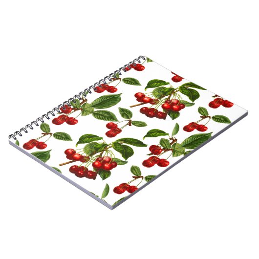 Deep Red Botanic Cherry Print Notebook Notizblock (Linke Seite)