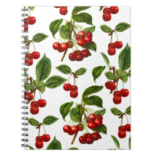 Deep Red Botanic Cherry Print Notebook Notizblock