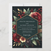 Deep Red Botanical Luxe Wedding Einladung (Vorderseite)