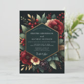 Deep Red Botanical Luxe Wedding Einladung (Stehend Vorderseite)
