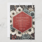 Deep Red Botanical Opulent Wedding Einladung (Vorderseite)