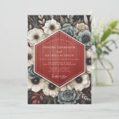 Deep Red Botanical Opulent Wedding Einladung (Stehend Vorderseite)