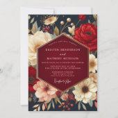 Deep Red Botanical Opulent Wedding Einladung (Vorderseite)