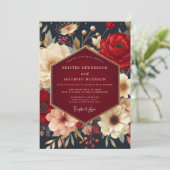 Deep Red Botanical Opulent Wedding Einladung (Stehend Vorderseite)