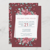 Deep Red Burgundy Blooms Holiday Open House Einladung (Vorne/Hinten)